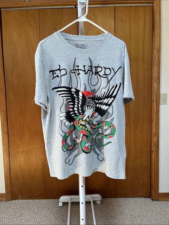 Ed Hardy Other - Ed Hardy Light Gray Tee with Eagle & Red-Green Snake Graphic
